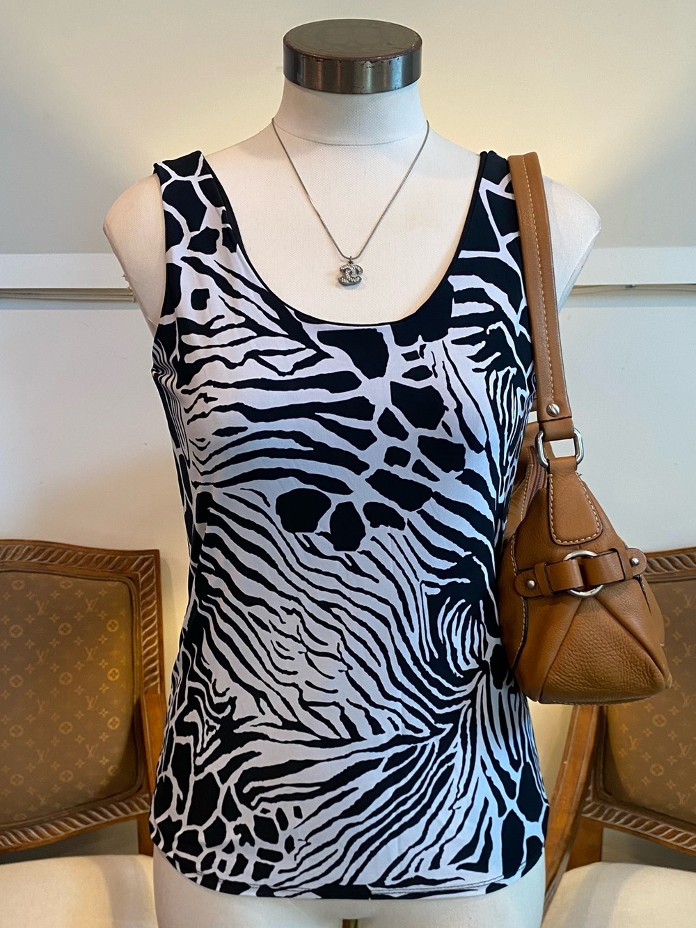 Vintage 90s Black & White Zebra Print Tank Top